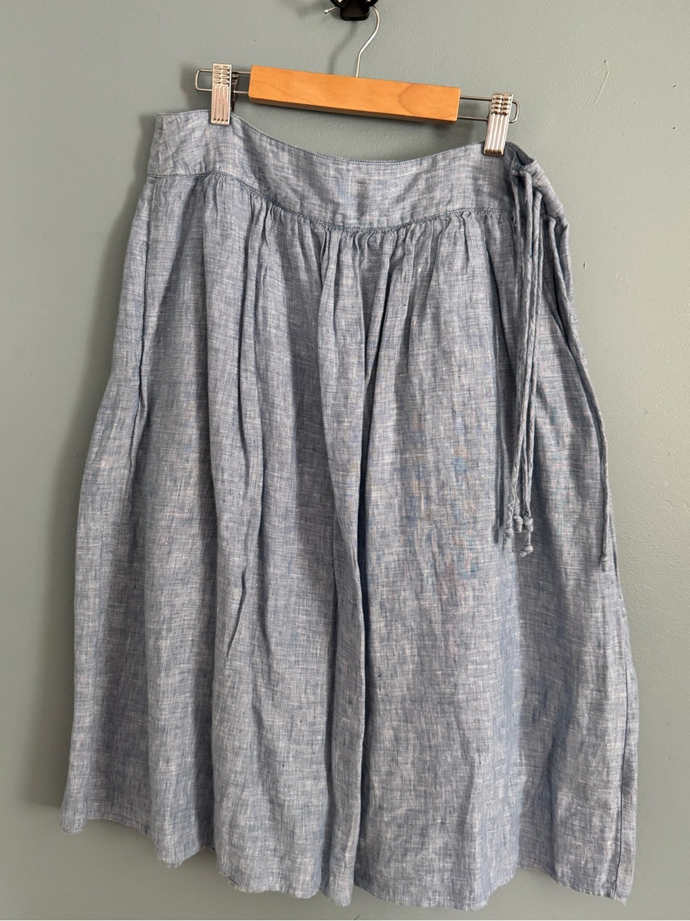 J. Crew Light Blue Linen-Blend A-Line Midi Skirt